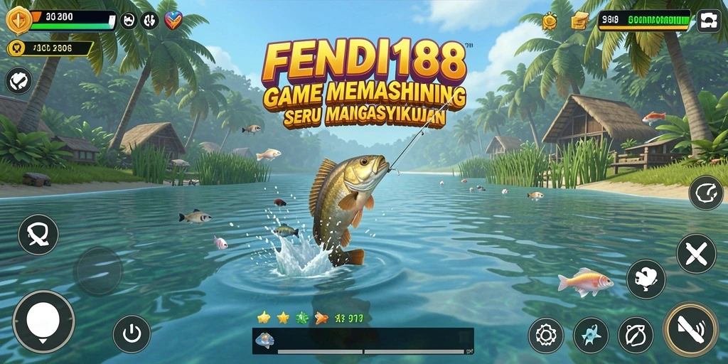 Gameplay FENDI188 menunjukkan momen menegangkan saat memancing ikan besar.