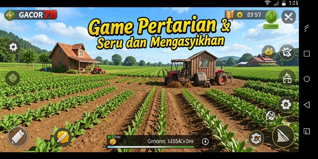Tampilan utama gameplay GACOR78 dengan aktivitas bertani yang menyenangkan.