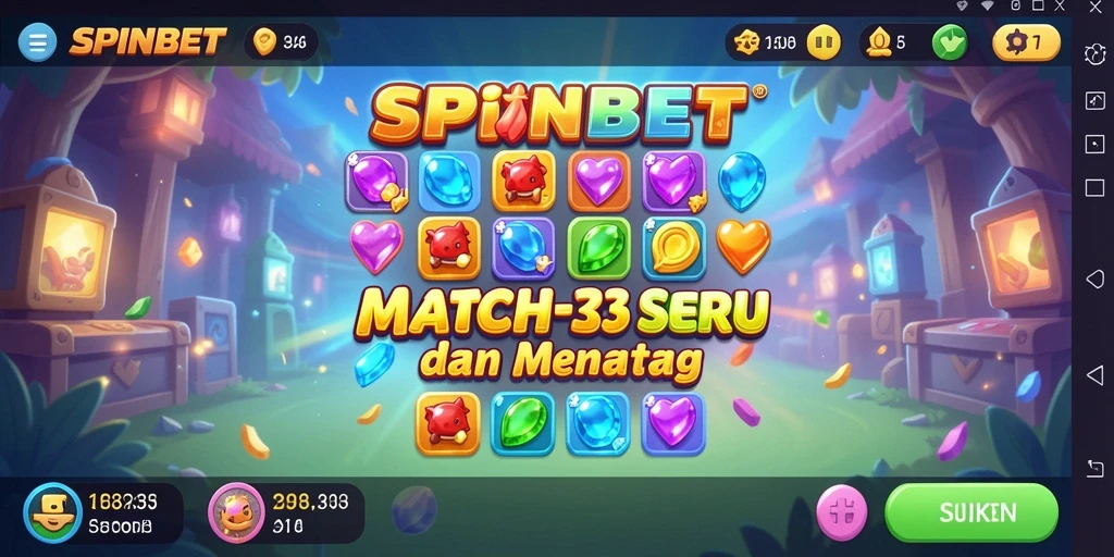 Screenshot gameplay SPINBET menampilkan pencocokan simbol yang colorful.