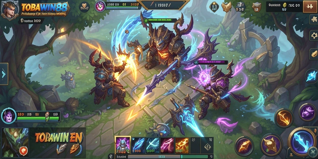 Screenshot TOBAWIN88 menampilkan pertarungan epik dalam gameplay MMORPG.