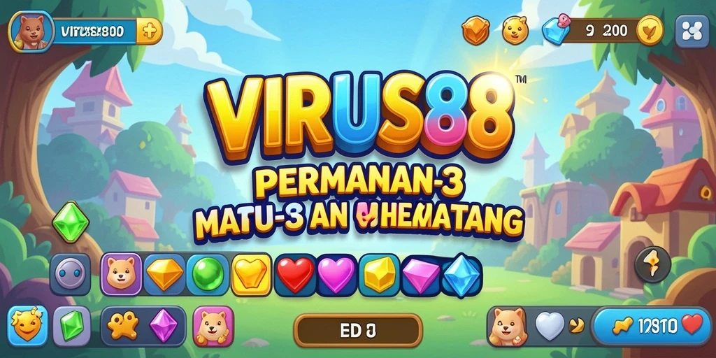 Tampilan gameplay <strong>VIRUS88</strong> dengan berbagai virus warna-warni yang harus dicocokkan.