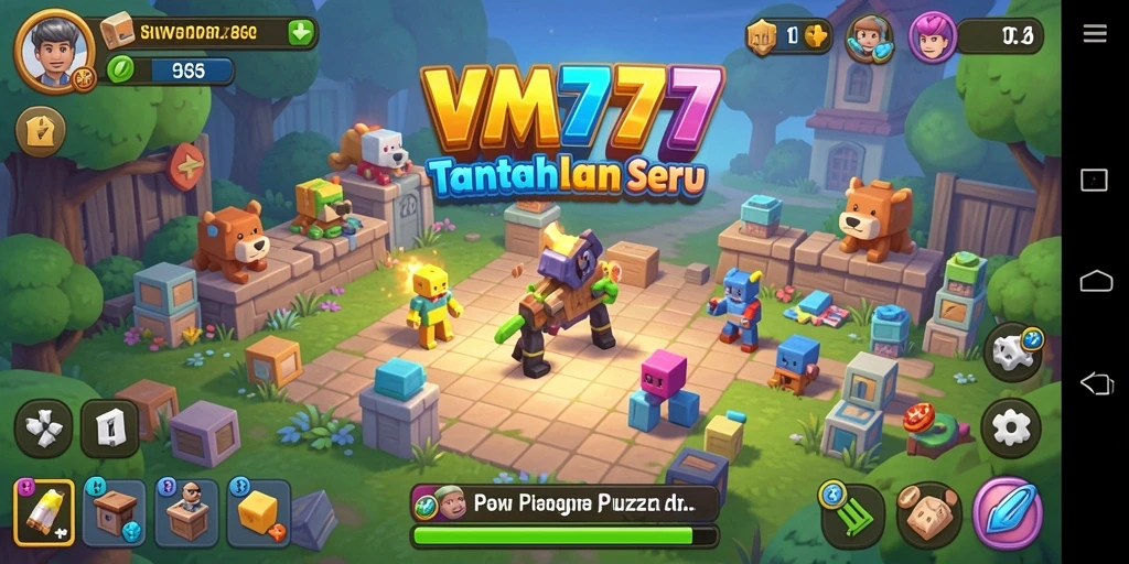 Screenshot gameplay VM777 menunjukkan tantangan puzzle yang menarik.